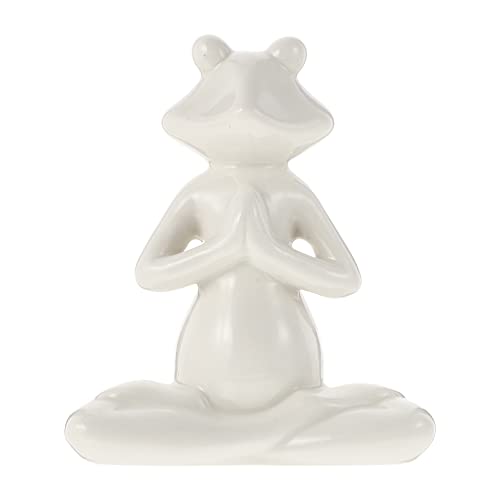 TOPBATHY Yoga-Frosch-Statue aus weißer Keramik, sitzender betender Frosch, Foto-Requisite, Buddha-Zen, Tierstatue, Schreibtisch, Feng Shui, Ornament für Zuhause und Büro von TOPBATHY