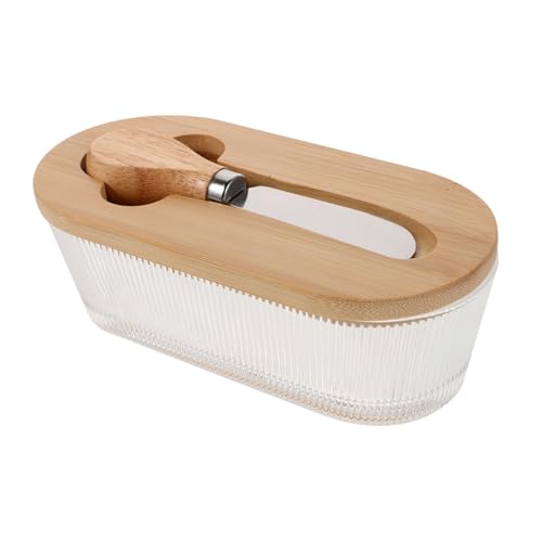 TOPBATHY versiegelt knackiger Butterhalter Butterdose mit Glasdeckel Butteraufbewahrung für die Theke Butterwanne mit Deckel Vintage -Buttergericht mit Abdeckung hölzern Transparent von TOPBATHY