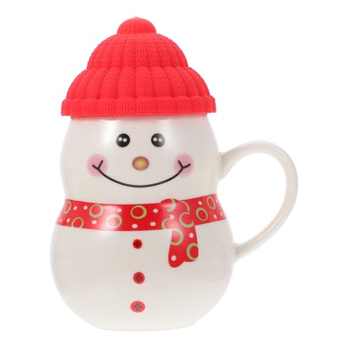 Weihnachten Kaffeetasse Schneemann Tasse: Keramik Teetasse Rot Schneemann Kaffeetasse saisonale Milchtasse mit Silikondeckel für Tee, Saft, Milch, heiße Schokolade von TOPBATHY