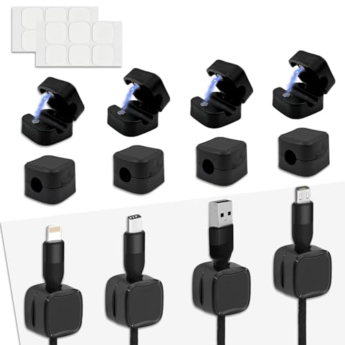 12 Stück Kabel Organizer Kabelhalter Magnetisch Kabelmanagement Kabelhalter Selbstklebend Schwarz Kabelhalter Schreibtisch für Nachttisch Auto Büro Zuhause von TOPBELIEF