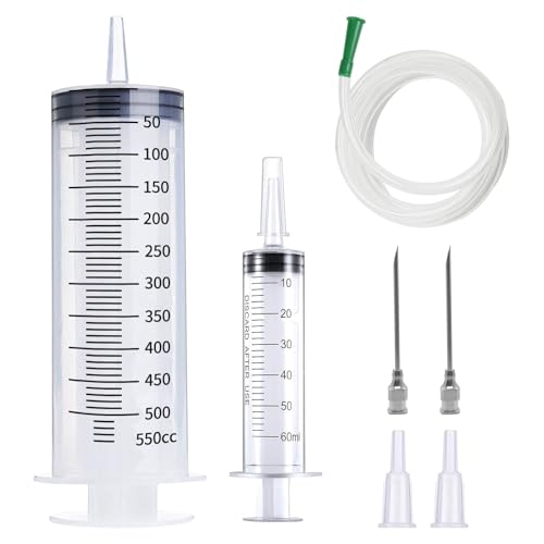 2 Stücke Spritze mit Schlauch, Spritze 500ml 60ml, Große Spritze,Plastikspritze, Dosierspritze, Wiederverwendbare Injektionsspritze Für Labor, Industriell, Flssigkeitsmessung, DIY Craft Nachfüllkleber von TOPBELIEF
