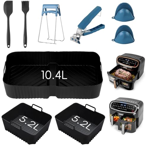 Heißluftfritteuse Zubehör für Ninja Foodi Flexdrawer AF500EU 10.4L, Silikonform Heißluftfritteuse, Airfryer Zubehör, Wiederverwendbar Airfryer Silikonform(3 Stück, Schwarz) von TOPBELIEF