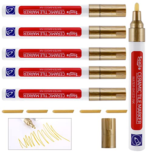 Fugenstift Gold, 6 Stk Fugenmörtel Fliesen Stift, Fugenfüller Stift, Fugen Reparatur Marker Mit Ersatzspitze, Fugen Reparatur Stift Von Fliese Wand Boden Badezimmer und Küche (Vor Gebrauch Schütteln) von TOPBELIEF