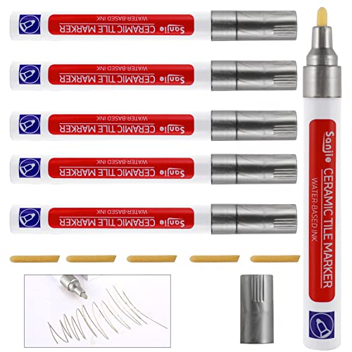 Fugenstift Grau, 6 Stk Fugenmörtel Fliesen Stift, Fugenfüller Stift, Fugen Reparatur Marker Mit Ersatzspitze, Fugen Reparatur Stift Von Fliese Wand Boden Badezimmer und Küche (Vor Gebrauch Schütteln) von TOPBELIEF