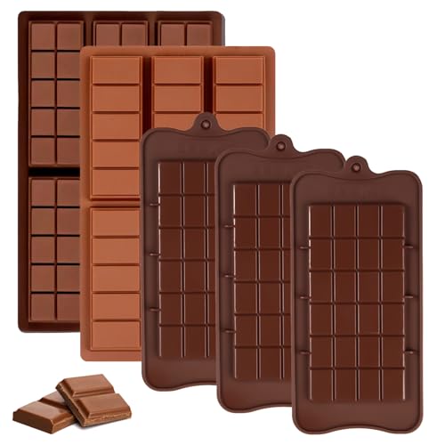 TOPBELIEF 5 Stück Schokoladenform Silikon - Tief Riegelform für Schokoladentafel - Lebensmittelqualität zum Backen von Schokoladen, Gelee, Pudding von TOPBELIEF