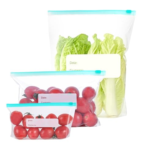 TOPBELIEF 90 Stück Gefrierbeutel Zip Beutel Gefrierbeutel Wiederverwendbar Gefriertüten Frischhaltebeutel Sandwichbeutel Salatbeutel für Fleisch Obst und Gemüsesnacks (3 Größen) von TOPBELIEF