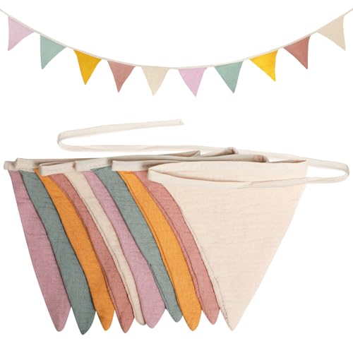 TOPBELIEF 2 Stück Wimpelkette Kinderzimmer 2.6M Wimpelgirlande Aus Stoff Musselin Baumwolle Kinderzimmer Wimpelkette Stoff Girlande Kindergeburtstag Einschulung Party Deko Gartenparty von TOPBELIEF