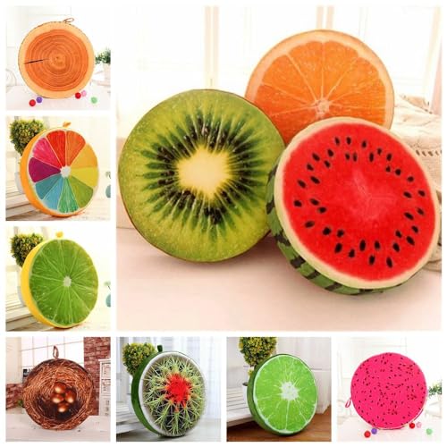 TOPBESTOR Rundes Stuhl-Sitzkissen, 3D-Frucht-Kissen, Bodenkissen, Wassermelone, Orange, Kiwi, Zitrone, Kaktus, Plüsch, Wurfkissen, Spielzeug, Stuhlpolster für Couch, Boden, Sofa, Esszimmerstühle von TOPBESTOR