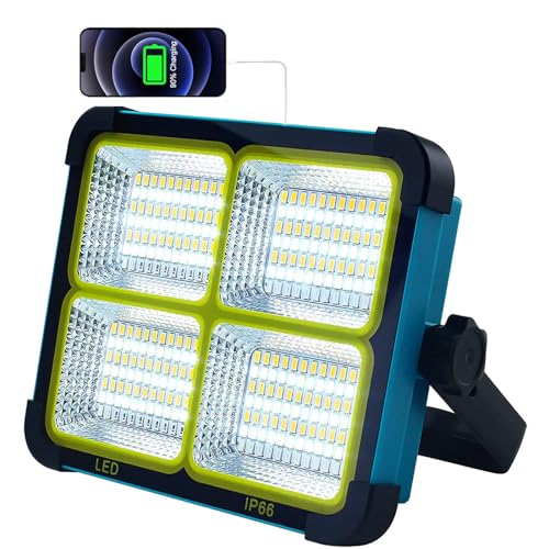 TOPBOS 100W LED Baustrahler Akku,Solarpanel,4 Lichtmodi,10000LM,Externer Akku mit 16500mAh,Magnetfunktion,Led Strahler Akku für Baustelle Garage,Camping Notfall,Arbeit, Angeln von TOPBOS