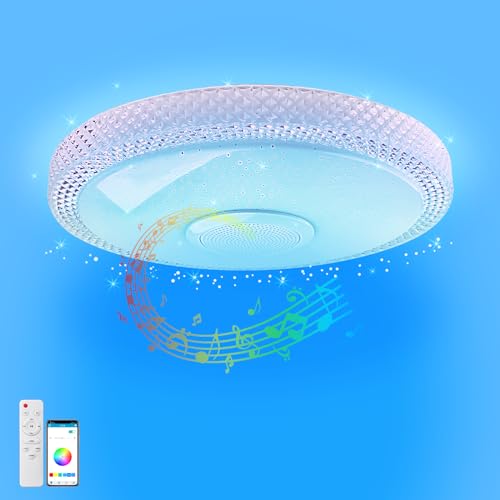 TOPBOS 30W LED Deckenleuchte Dimmbar mit Bluetooth Lautsprecher,Fernbedienung und APP-Steuerung,LED Deckenlampe mit RGB Farbwechsel,Einstellbar für Schlafzimmer Wohnzimmer Kinderzimmer von TOPBOS