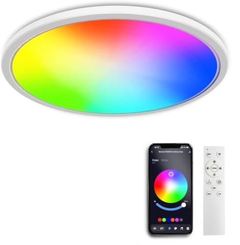 TOPBOS LED Deckenleuchte RGB Dimmbar mit Fernbedienung, 30W Led Lampe mit Farbwechsel,3000K-6500K 4000lm Orbicular Modern Lampe für Wohnzimmer Schlafzimmer Kinderzimmer Badezimmer-Weiß,37x3cm von TOPBOS