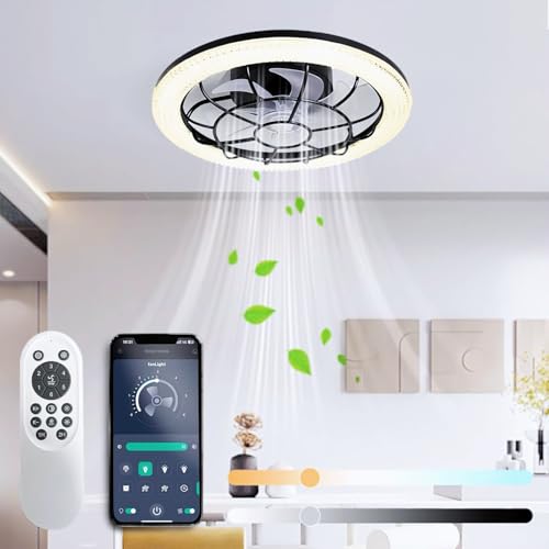 TOPBOS LED Deckenventilator Mit Beleuchtung，Deckenlampe Mit Ventilator Und Fernbedienung APP 3 Farbtemperatur 6 Geschwindigkeiten Deckenventilator Mit Licht[Energieklasse E] von TOPBOS