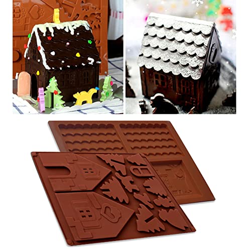 3D-Weihnachts-Schokoladen-Silikonformen, DIY-Lebkuchenhaus-Form für Desserts, Schokolade, Süßigkeiten, Kekse (2 Stück) von TOPBSFARNY