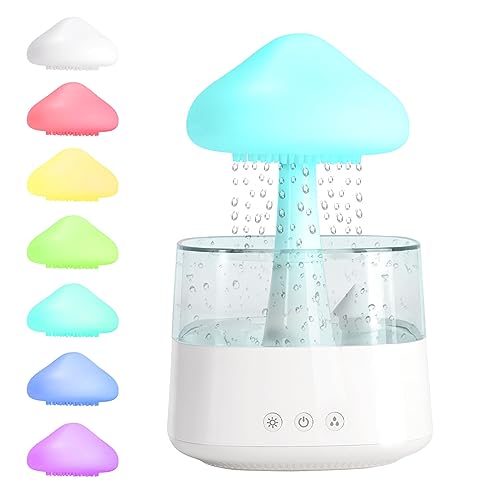 Cloud Rain Luftbefeuchter, Wassertropfen, 450 ml, Aromatherapie-Diffusor für ätherisches Öl, mit LED-Lichtern in 7 Farben, Nachtlicht-Diffusor für Schlafzimmer, Zuhause, Büro von TOPCHANCES