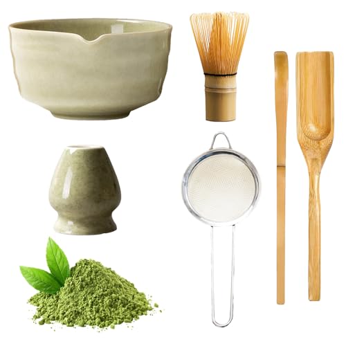 6-teiliges Matcha-Tee-Schneebesen-Set, Keramik-Matcha-Schale mit Ausguss, komplettes Matcha-Tee-Set-Schneebesen-Starter-Kit für Anfänger und Enthusiasten (Grün) von TOPCHANCES