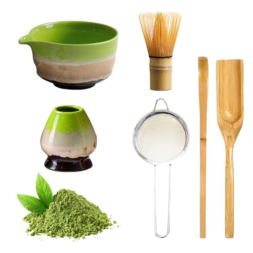 6PCS Matcha Set, Ceramic Matcha Bowl with Spout, Complete Matcha Tea Set Whisk Starter Kit for Beginners and Enthusiasts (Gradient Green) von TOPCHANCES