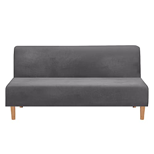 Armloser Futon-Sofa-Bettbezug – hoher Stretch, weicher Samt, klappbare Sofasitzbezüge ohne Arme, armlos, Sofa, Bett, Schonbezug, Couch, Sofaschutz, passend für 2-3-Sitzer-Klappsofa, Bett (grau) von TOPCHANCES