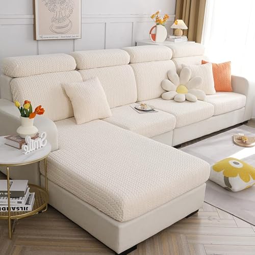 TOPCHANCES Sofa Sitzkissenbezüge - Universal Stretch Sofa Schonbezüge Couch Sitzbezug L-Form, Weich Sofasitzbezug Couch Chaiselüberzüge, Sofa Kissenschutz Bezüge (Beiger Weizen) von TOPCHANCES