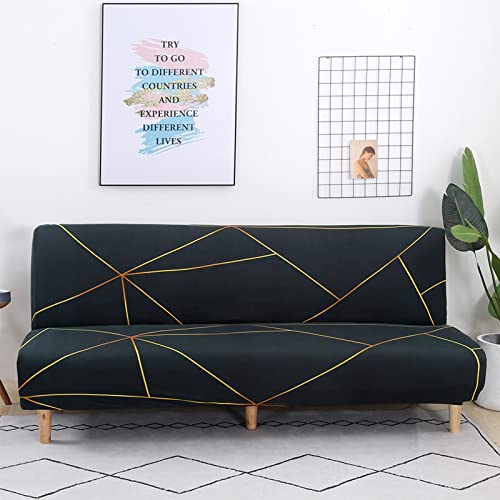 Futon Sofabezug ohne Armlehnen, rutschfest, faltbar, Stretchdruck, Futon-Sofa-Sitzbezüge ohne Armlehnen, ohne Armlehnen, Schonbezug für 2-3-Sitzer, klappbares Schlafsofa, ohne Arme (Black/Gold) von TOPCHANCES