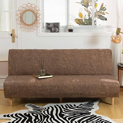 Futon Sofabezug ohne Armlehnen, rutschfest, faltbar, Stretchdruck, Futon-Sofa-Sitzbezüge ohne Armlehnen, ohne Armlehnen, Schonbezug für 2-3-Sitzer, klappbares Schlafsofa, ohne Arme (Linen Coffee) von TOPCHANCES