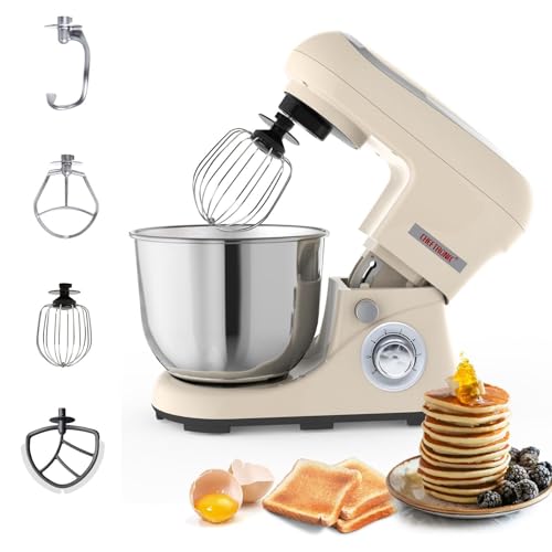 Household Electric Dough Mixer, 5L Capacity 6 Speeds 1300W Power, 304 Stainless Steel Mixing Bowl for Kneading and Whipping Dough (White) von TOPCHANCES