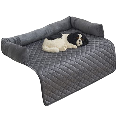 Hundebett Sofa Matte - weicher Samt rutschfest waschbar Haustier Katze Hundebett Sofa-Kissen-Pad mit Kissen für Möbel Protrctor, perfekt für große mittlere kleine Hunde Katzen (75x75cm, Dark Grey) von TOPCHANCES