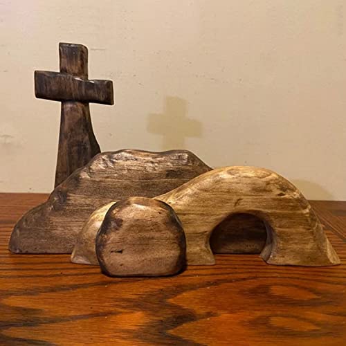 Leeres Grab Ostern Dekor, Holz Das leere Grab Osterszene und Kreuz, Holz Ostern Auferstehung Szene Set, Holz Ostergrabszene für Heimdekoration, Jesus Grab Ostern Tablett Bundle Kit (Braun) von TOPCHANCES