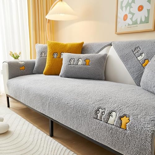 Neue weiche Sofa Kissenbezüge - rutschfeste Sofaabdeckungen 1 2 3 4 Sitzer Couchabdeckungen, Warme Plüsch Kunstpelz Berber Fleece Ecke Sofa Kissen Abdeckung L Form Möbelschutz (Grau 70x210) von TOPCHANCES