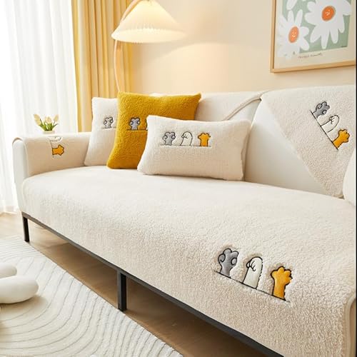 Neue weiche Sofa Kissenbezüge - rutschfeste Sofaabdeckungen 1 2 3 4 Sitzer Couchabdeckungen, Warme Plüsch Kunstpelz Berber Fleece Ecke Sofa Kissen Abdeckung L Form Möbelschutz (Weiß 70x180) von TOPCHANCES