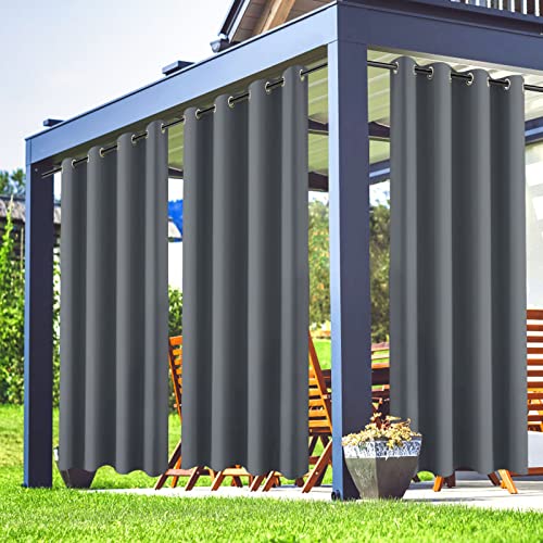 Outdoor Vorhänge Wasserdicht - Outdoor-Gartenvorhänge wasserdicht Verdunkelungsvorhang mit Ösen für Garten, Pavillon, Pergola, Terrasse, Veranda, Pool und Whirlpool (Grey, 2PCS 132 x 238cm) von TOPCHANCES