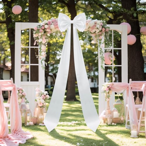 Riesige Schleifendekoration, große Satin-Dekoschleifen, große Schleifen für Hintergrund für Hochzeit, Weihnachten, Verlobung, Junggesellinnenabschied (weiß, 150 x 39 cm) von TOPCHANCES