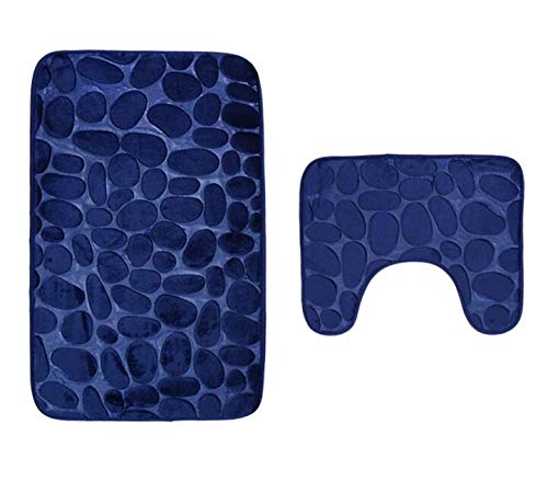 Rutschfeste Badematte, weicher Memory-Schaum, super saugfähiger Bodenteppich, Kopfsteinpflaster, Badvorleger für Küche, Badezimmer, Eingang, 2er-Set (Marineblau) von TOPCHANCES