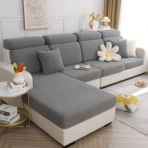 TOPCHANCES Sofa Sitzkissenbezüge - Universal Stretch Sofa Schonbezüge Couch Sitzbezug L-Form, Weich Sofasitzbezug Couch Chaiselüberzüge, Sofa Kissenschutz Bezüge (Grauer Weizen) von TOPCHANCES