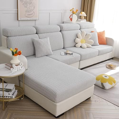 TOPCHANCES Sofa Sitzkissenbezüge - Universal Stretch Sofa Schonbezüge Couch Sitzbezug L-Form, Weich Sofasitzbezug Couch Chaiselüberzüge, Sofa Kissenschutz Bezüge (Hellgrauer Weizen) von TOPCHANCES