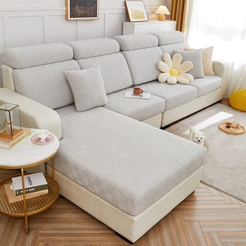 TOPCHANCES Sofa Sitzkissenbezüge - Universal Stretch Sofa Schonbezüge Couch Sitzbezug L-Form, Weich Sofasitzbezug Couch Chaiselüberzüge, Sofa Kissenschutz Bezüge (Hellgrauer Keks) von TOPCHANCES