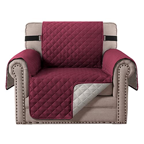 Sofabezüge Loveseat Couchbezüge Wasserdicht Sofa Schonbezug für Sektional Sofa Chaise Wendebarer Möbelschutz mit Gummibändern für Hunde Katzen (Burgunderrot, 1 Sitzer) von TOPCHANCES