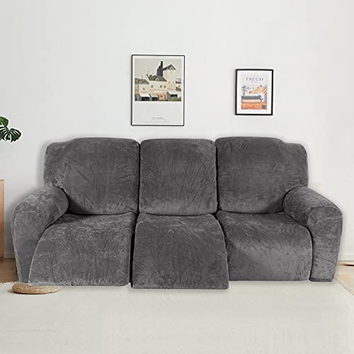 Sofaüberzüge für Liegestuhl, Samt, Stretch, Liegestuhl, Couchbezüge für 1/2/3-Sitzer, dick, weich, waschbar, mit Tasche für Liegesofa (Grau, 3-Sitzer) von TOPCHANCES