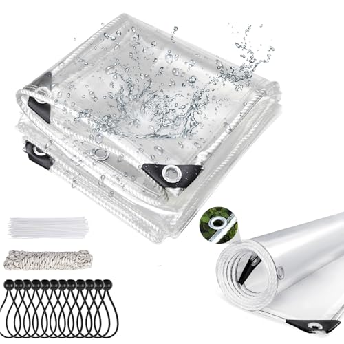 TOPCHANCE Abdeckplane Wasserdicht,420g/M² Transparent 2X2M Allzweckplane Für Schutz Gewebeplane Mit Ösen Wasserdicht,Reißfest Anwendbar Auf Poolplane Holzplane Gartenmöbel Auto Boot(2x2m) von TOPCHANCES