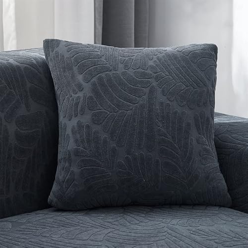 TOPCHANCES 1PC Sofa Kissenbezüge - solide weiche Stretch Kissenbezüge quadratische Kissenabdeckung für Couch Sofa Home Decoration 45 x 45 cm (Leaves Dark Grey) von TOPCHANCES