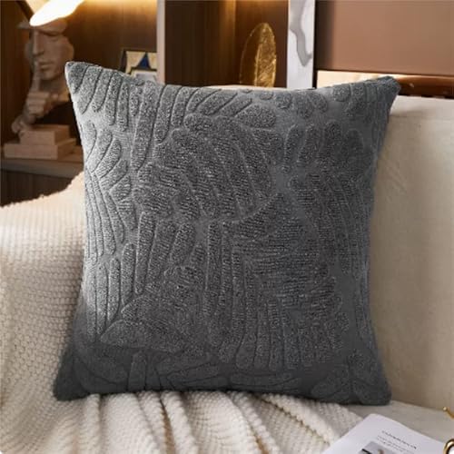 TOPCHANCES 1PC Sofa Kissenbezüge - solide weiche Stretch Kissenbezüge quadratische Kissenabdeckung für Couch Sofa Home Decoration 45 x 45 cm (Leaves Grey) von TOPCHANCES