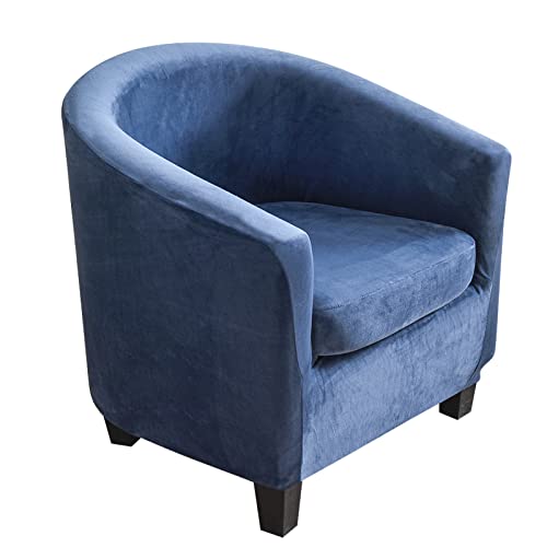 TOPCHANCES 2 Stück Tub Club Stuhlhussen, hohe Stretch-Sessel, Sofa-Schonbezug mit Kissenbezug, Samt-Möbelschutz, weiche Couchbezüge für Esszimmer, Wohnzimmer, Büro, Empfang (Marineblau) von TOPCHANCES