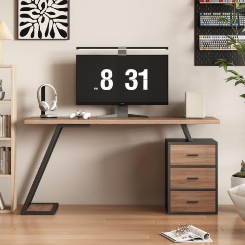TOPCHANCES Bürotisch Arbeitstisch Ablage Basteltisch Industrial Schreibtisch 138.5cm mit 3 Schubladen von TOPCHANCES