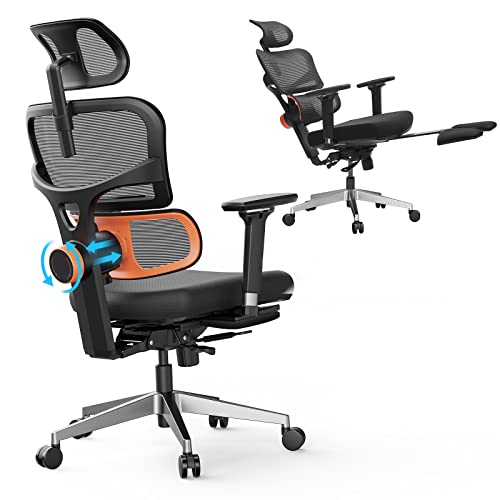 Ergonomischer Bürostuhl mit Fußstütze - Schreibtischstuhl mit hoher Rückenlehne mit einzigartiger Verstellbarer Lordosenstütze, Rückenlehne, 4D-Armlehnen-Stuhl für das Heimbüro von TOPCHANCES