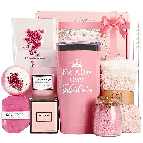 TOPCHANCES Geschenke für Frauen,Geburtstagsgeschenk für Freundin Weihnachtsgeschenke 20oz Edelstahl Weinbecher mit Socken Geschenkbox Aromatherapie-Badeset für Schwester,Ehefrau,Geschenk Frauen von TOPCHANCES