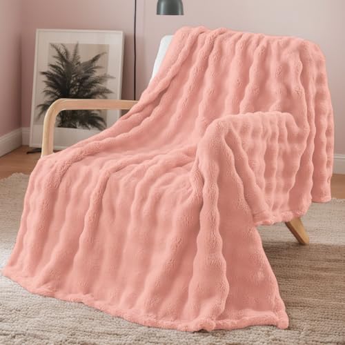 TOPCHANCES Kuscheldecke Plüsch Flauschige Decke Super Soft Wohndecke Dick 450gsm Flanell Bubble Couchdecke Warm Überwurfdecke Sofadecke Vielseitig Blanket Für Bett Sofa,Rosa,180×230cm von TOPCHANCES