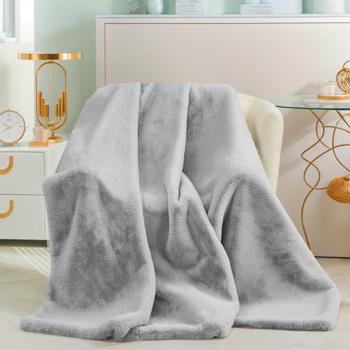 TOPCHANCES Kuscheldecke Nerzhaar Luxus Decke Wohndecke Dick 1100 G/M² Flanell Decke Couchdecke Vielseitig Blanket Für Bett Sofa Schlafzimmer Büro(160 x 200CM, Hellgrau) von TOPCHANCES
