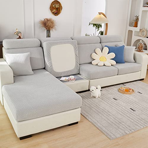 TOPCHANCES Sofa Sitzkissenbezüge - Soft Stretch Sofa Cover Sofa Kissenbezüge, Sofa Sitzbezüge Couchbezüge L Form, Couch Kissenbezüge Sofa Slipcover (Helles Grau Weben) von TOPCHANCES