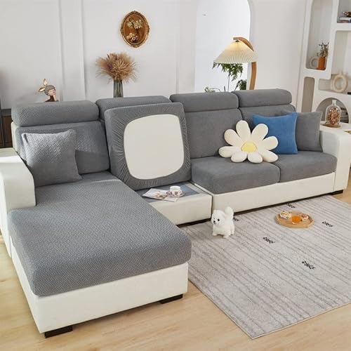 TOPCHANCES Sofa Sitzkissenbezüge - Soft Stretch Sofa Cover Sofa Kissenbezüge, Sofa Sitzbezüge Couchbezüge L Form, Couch Kissenbezüge Sofa Slipcover (Grau Weben) von TOPCHANCES