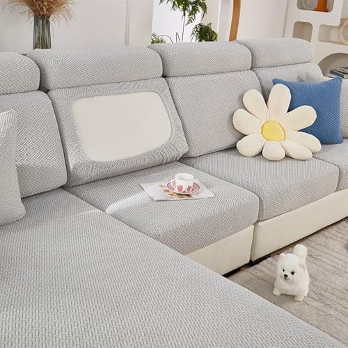 TOPCHANCES Sofa Sitzkissenbezüge - Soft Stretch Sofa Cover Sofa Kissenbezüge, Sofa Sitzbezüge Couchbezüge L Form, Couch Kissenbezüge Sofa Slipcover (Helles Grau Weben) von TOPCHANCES