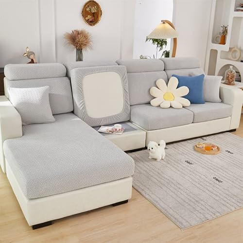 TOPCHANCES Sofa Sitzkissenbezüge - Soft Stretch Sofa Cover Sofa Kissenbezüge, Sofa Sitzbezüge Couchbezüge L Form, Couch Kissenbezüge Sofa Slipcover (Helles Grau Weben) von TOPCHANCES